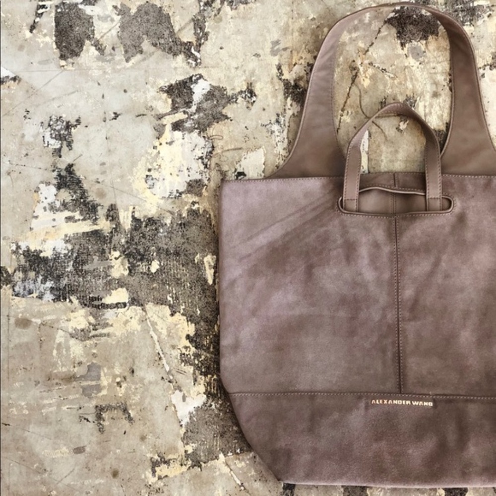 Alexander Wang Alpha Shopper Taupe Tan Brown Leather Suede HandBag Purse - Picture 4 of 8
